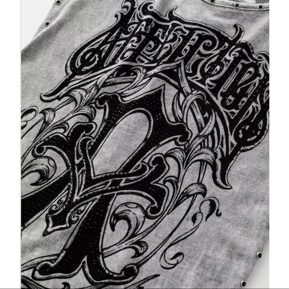 Affliction Women's T-Shirt Iconic Steel Biker Tattoo Gray - Picture 4 of 5